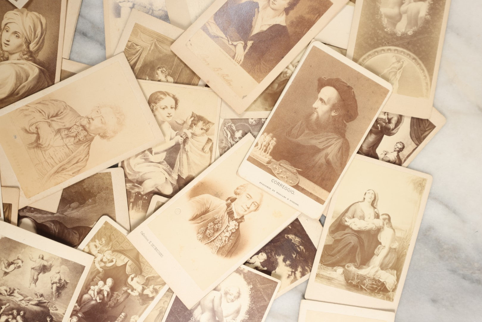 Lot 140 - Grouping Of 40+ Antique Carte De Visite C.D.V. Illustrated Album Filler And Art Cards Featuring Renaissance Artists And Many Works Of Art Including By Correggio, Raphael, Michelangelo, And Da Vinci