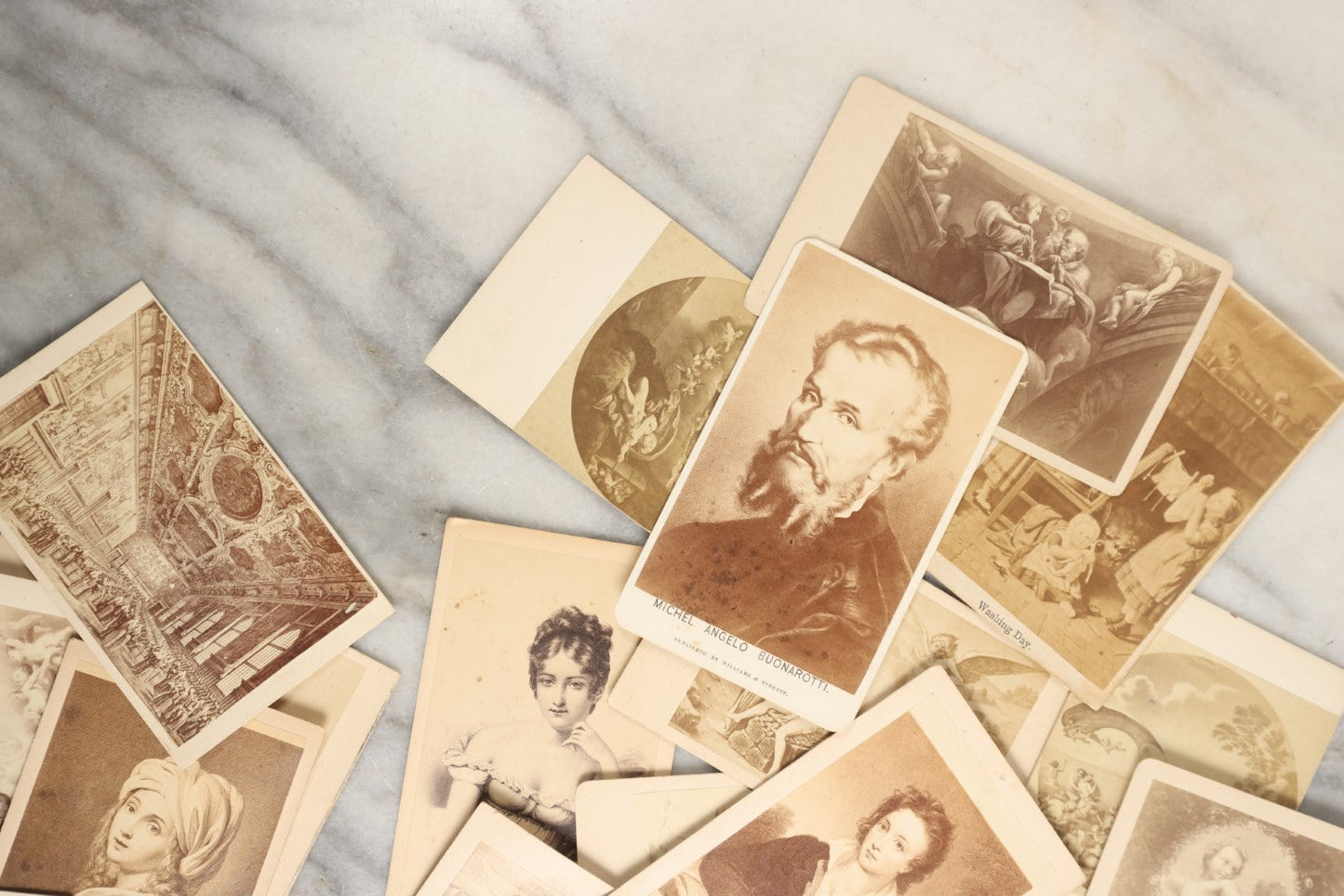 Lot 140 - Grouping Of 40+ Antique Carte De Visite C.D.V. Illustrated Album Filler And Art Cards Featuring Renaissance Artists And Many Works Of Art Including By Correggio, Raphael, Michelangelo, And Da Vinci