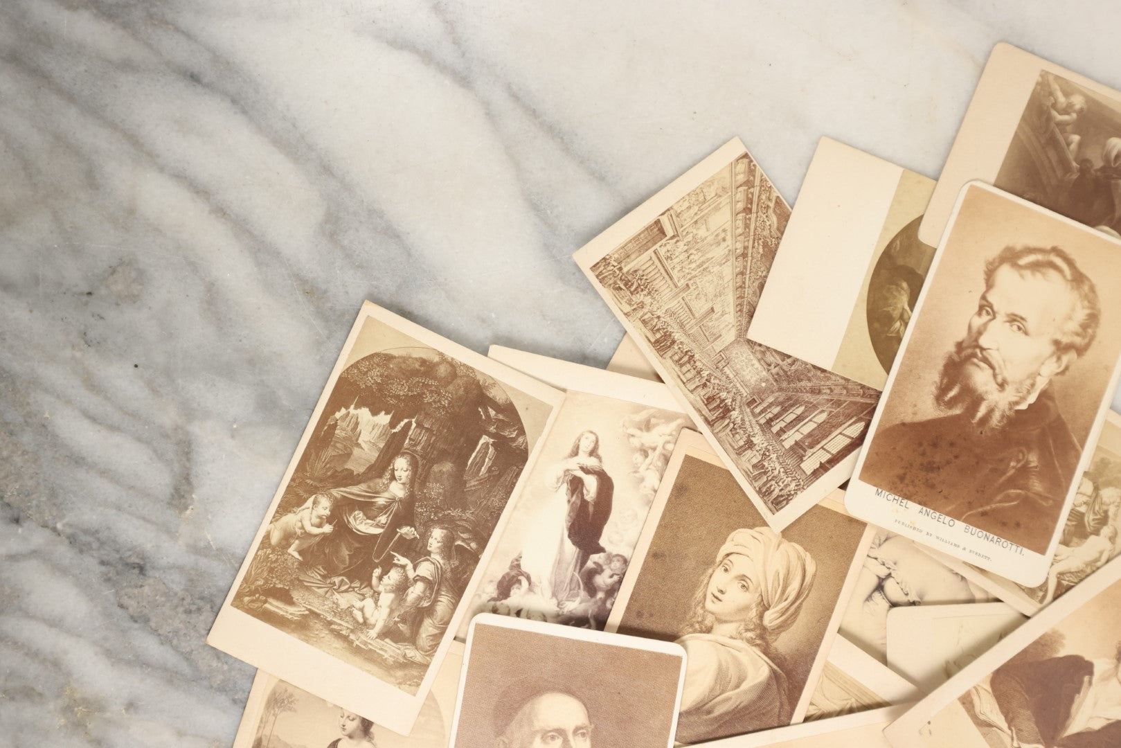 Lot 140 - Grouping Of 40+ Antique Carte De Visite C.D.V. Illustrated Album Filler And Art Cards Featuring Renaissance Artists And Many Works Of Art Including By Correggio, Raphael, Michelangelo, And Da Vinci