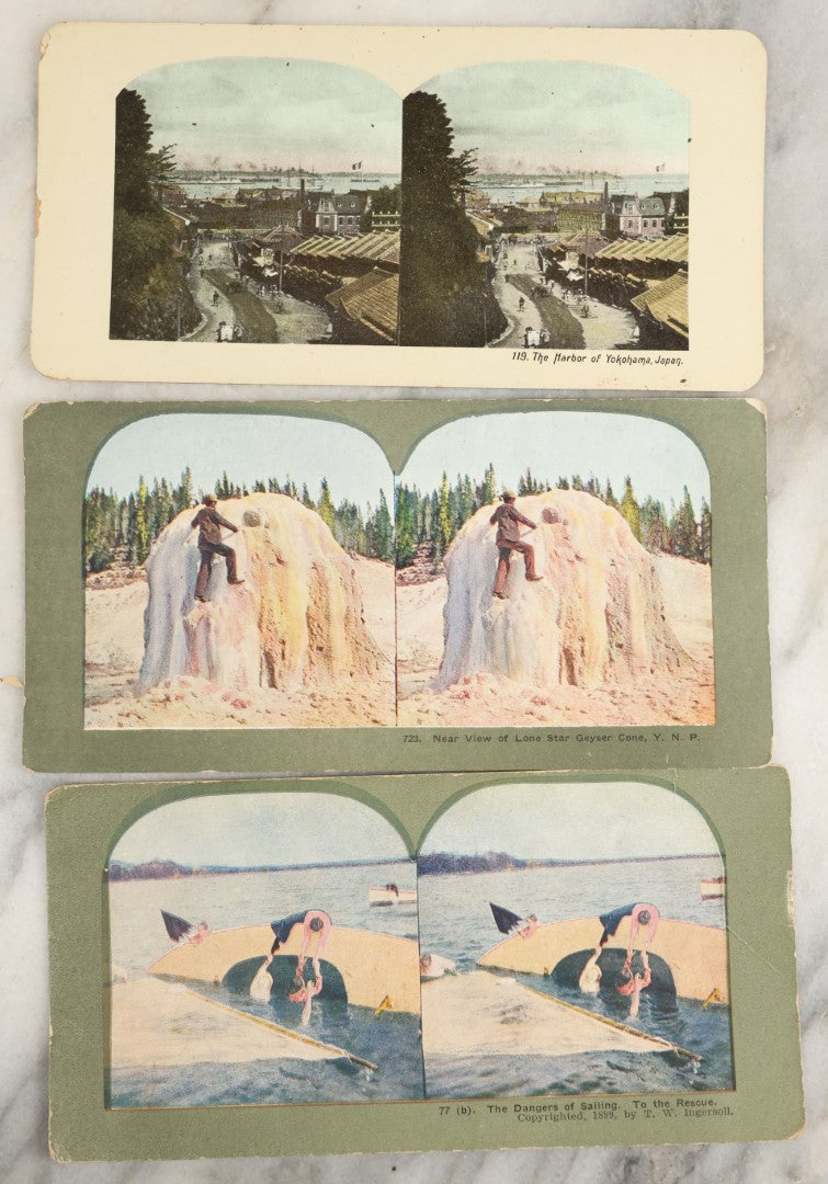 Lot 142 - Grouping Of Nine Antique Stereo Optic Stereo View Cards Depicting Landmarks Including Notre Dame, The Harbor Of Yokohama, Japan, Lone Star Geyser, Yellowstone National Park, And Others