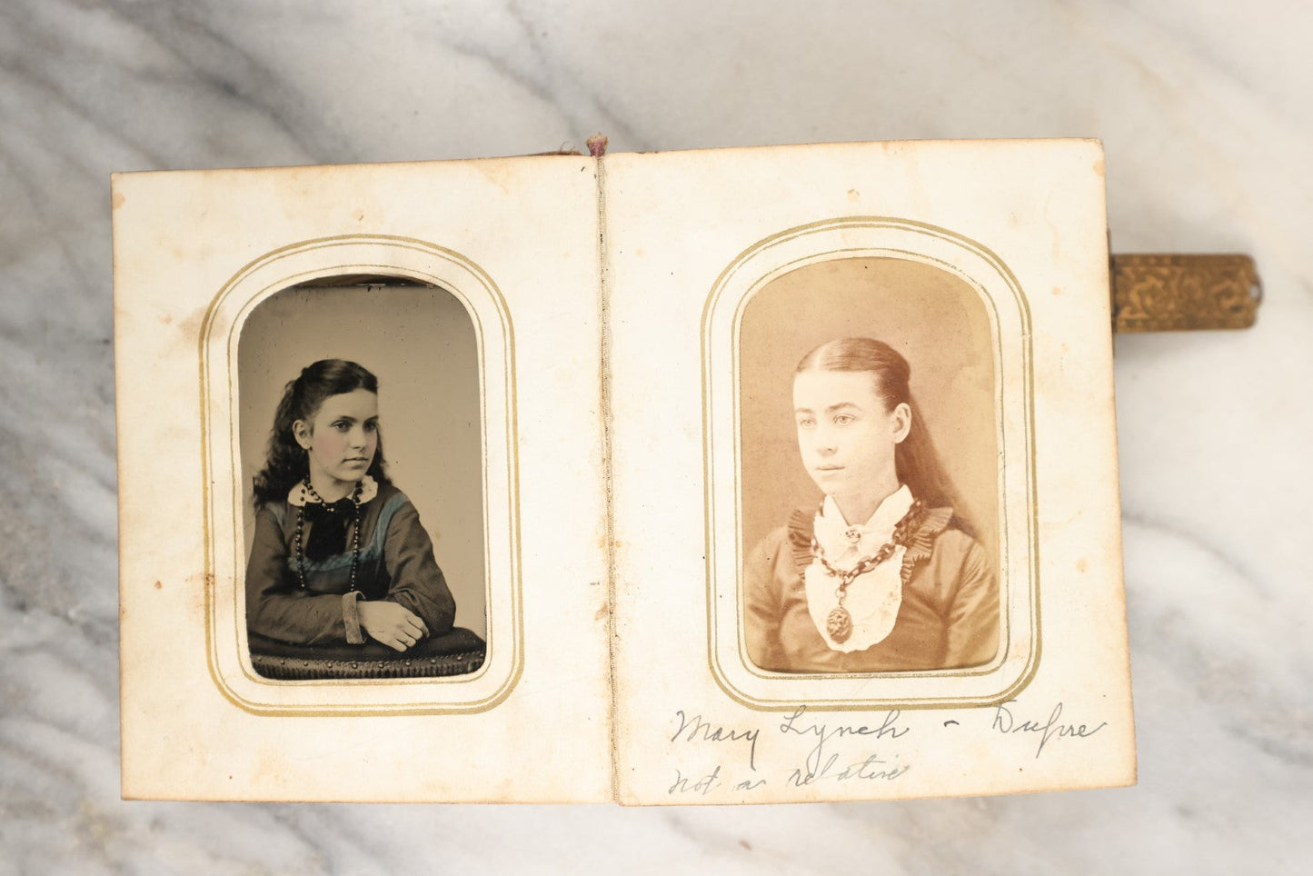 Lot 146 - Antique Photo Album With Missing Spine Covering Containing 28 Tintypes And 18 Carte De Visite C.D.V. Photos, Pinney And Skinner Families, Many Identified (All Pages Included In Pictures)