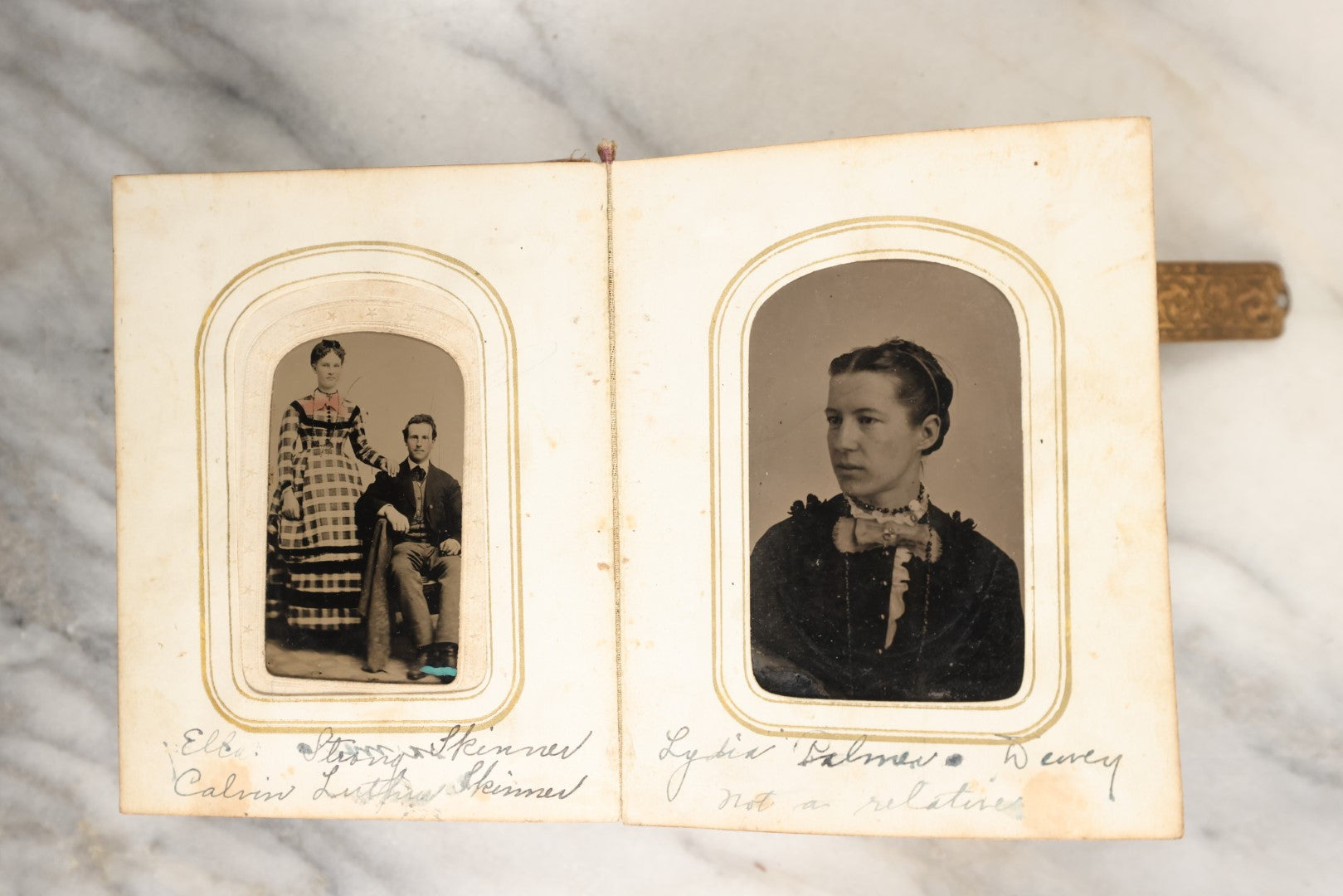 Lot 146 - Antique Photo Album With Missing Spine Covering Containing 28 Tintypes And 18 Carte De Visite C.D.V. Photos, Pinney And Skinner Families, Many Identified (All Pages Included In Pictures)