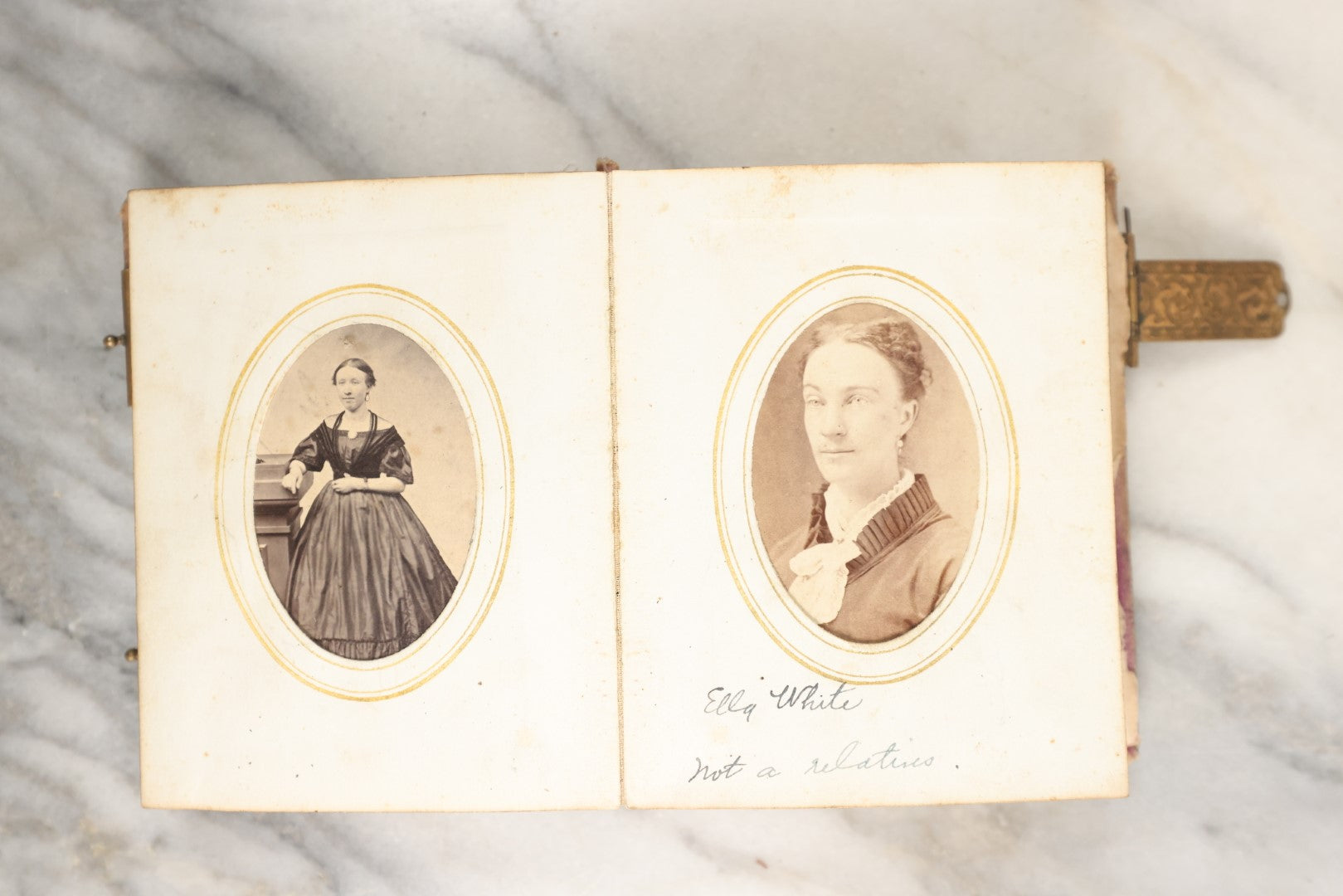 Lot 146 - Antique Photo Album With Missing Spine Covering Containing 28 Tintypes And 18 Carte De Visite C.D.V. Photos, Pinney And Skinner Families, Many Identified (All Pages Included In Pictures)