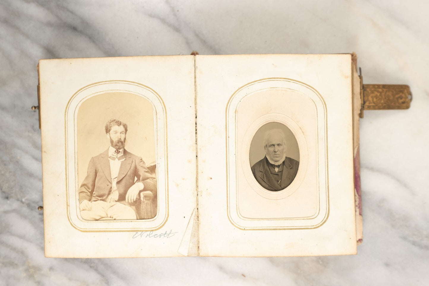 Lot 146 - Antique Photo Album With Missing Spine Covering Containing 28 Tintypes And 18 Carte De Visite C.D.V. Photos, Pinney And Skinner Families, Many Identified (All Pages Included In Pictures)
