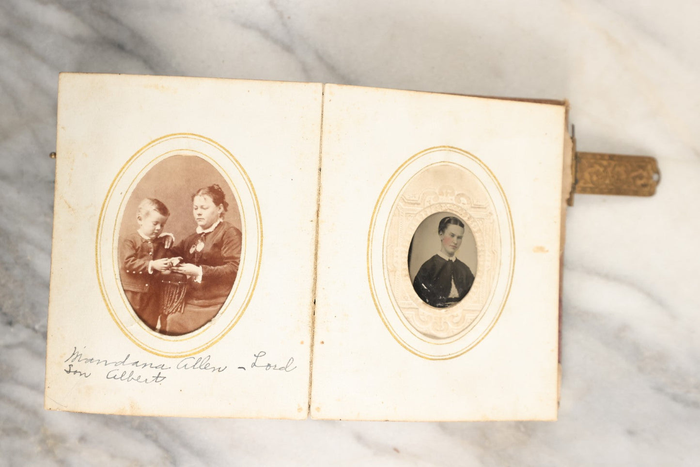 Lot 146 - Antique Photo Album With Missing Spine Covering Containing 28 Tintypes And 18 Carte De Visite C.D.V. Photos, Pinney And Skinner Families, Many Identified (All Pages Included In Pictures)