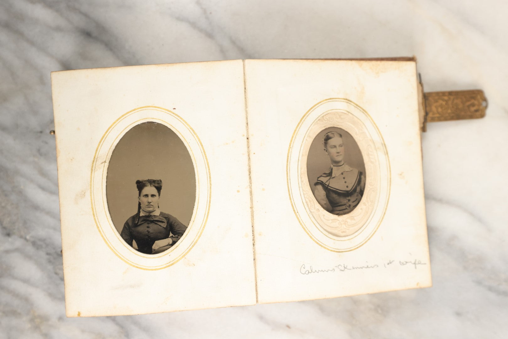 Lot 146 - Antique Photo Album With Missing Spine Covering Containing 28 Tintypes And 18 Carte De Visite C.D.V. Photos, Pinney And Skinner Families, Many Identified (All Pages Included In Pictures)