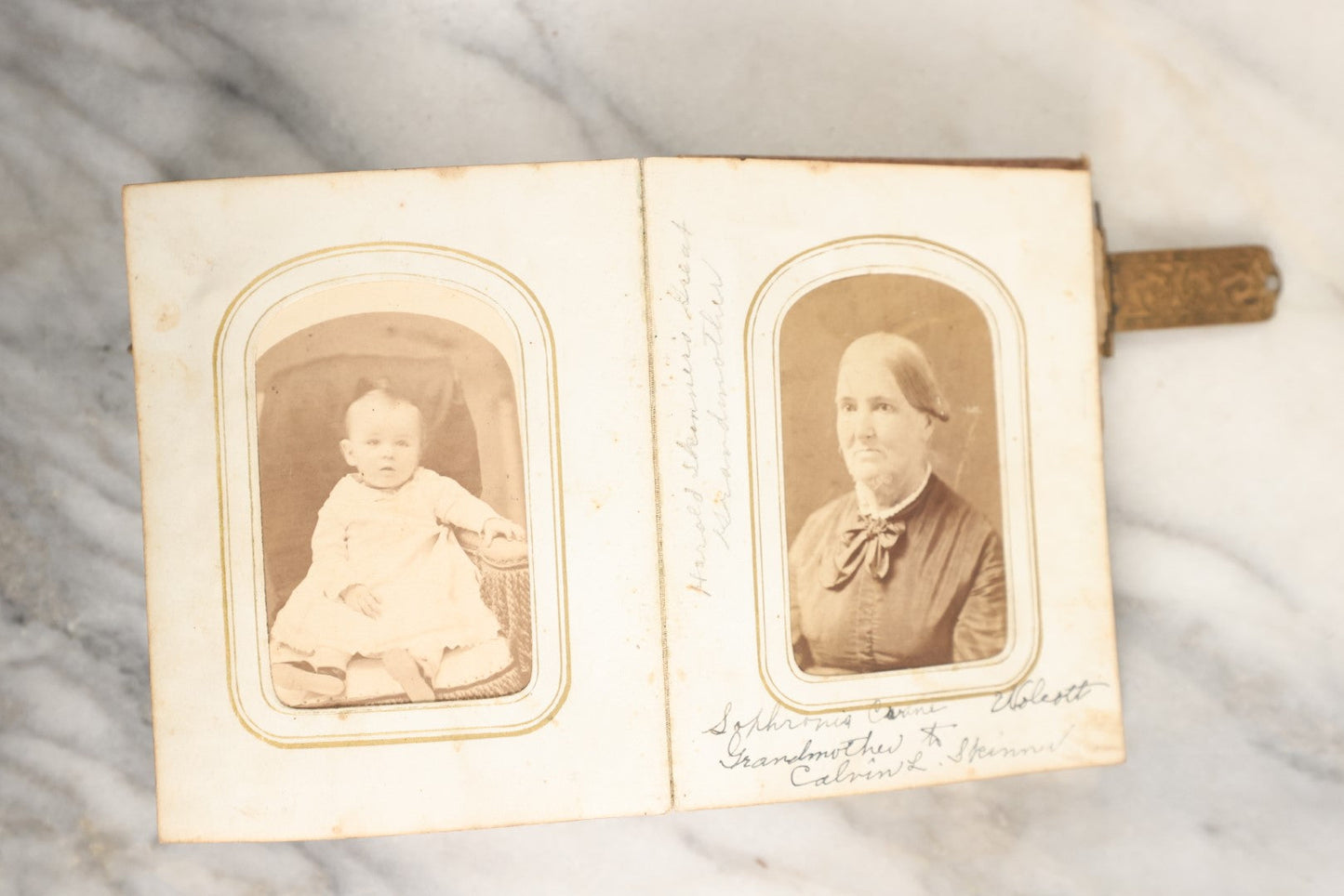 Lot 146 - Antique Photo Album With Missing Spine Covering Containing 28 Tintypes And 18 Carte De Visite C.D.V. Photos, Pinney And Skinner Families, Many Identified (All Pages Included In Pictures)