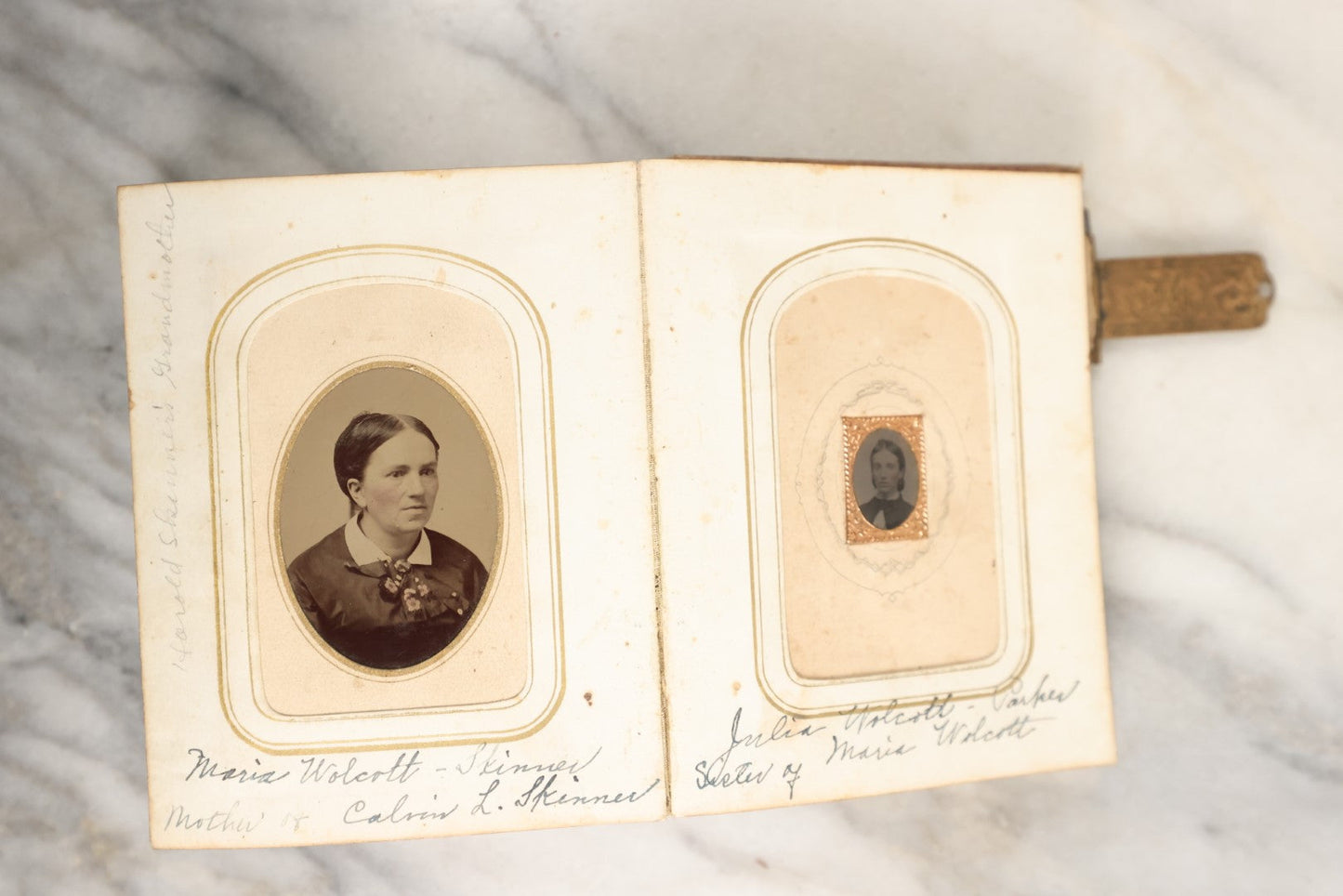 Lot 146 - Antique Photo Album With Missing Spine Covering Containing 28 Tintypes And 18 Carte De Visite C.D.V. Photos, Pinney And Skinner Families, Many Identified (All Pages Included In Pictures)