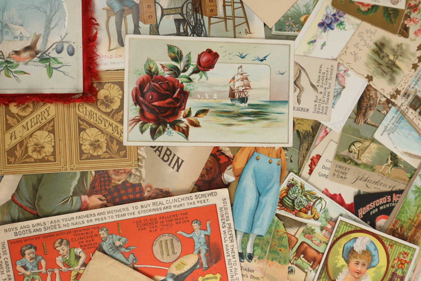 Lot 159 - Grouping Of 50+ Antique Victorian Trade Cards, Lithographed Advertisements, Calling Cards, And More, Including Many With Animals, Children, Etc.