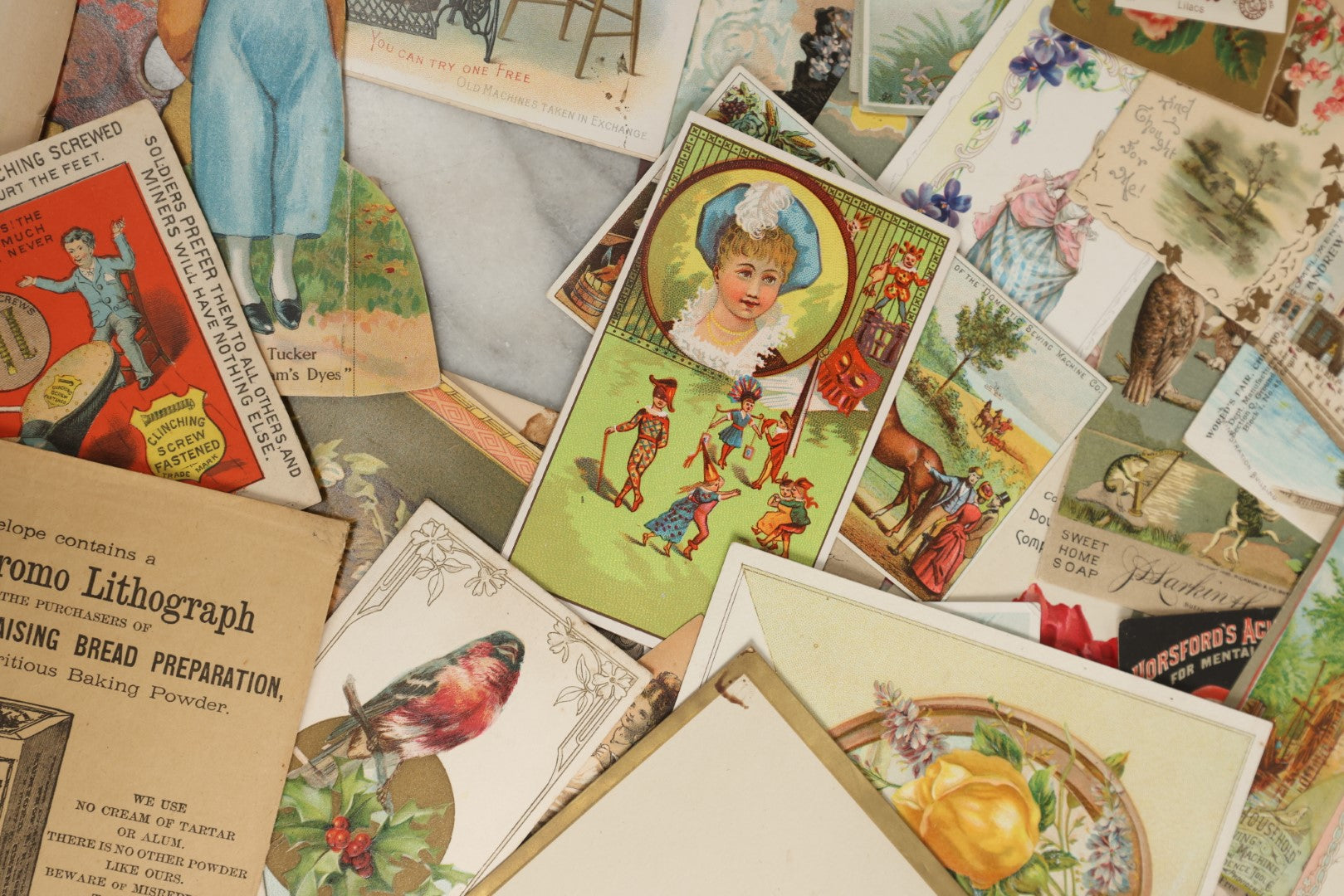 Lot 159 - Grouping Of 50+ Antique Victorian Trade Cards, Lithographed Advertisements, Calling Cards, And More, Including Many With Animals, Children, Etc.