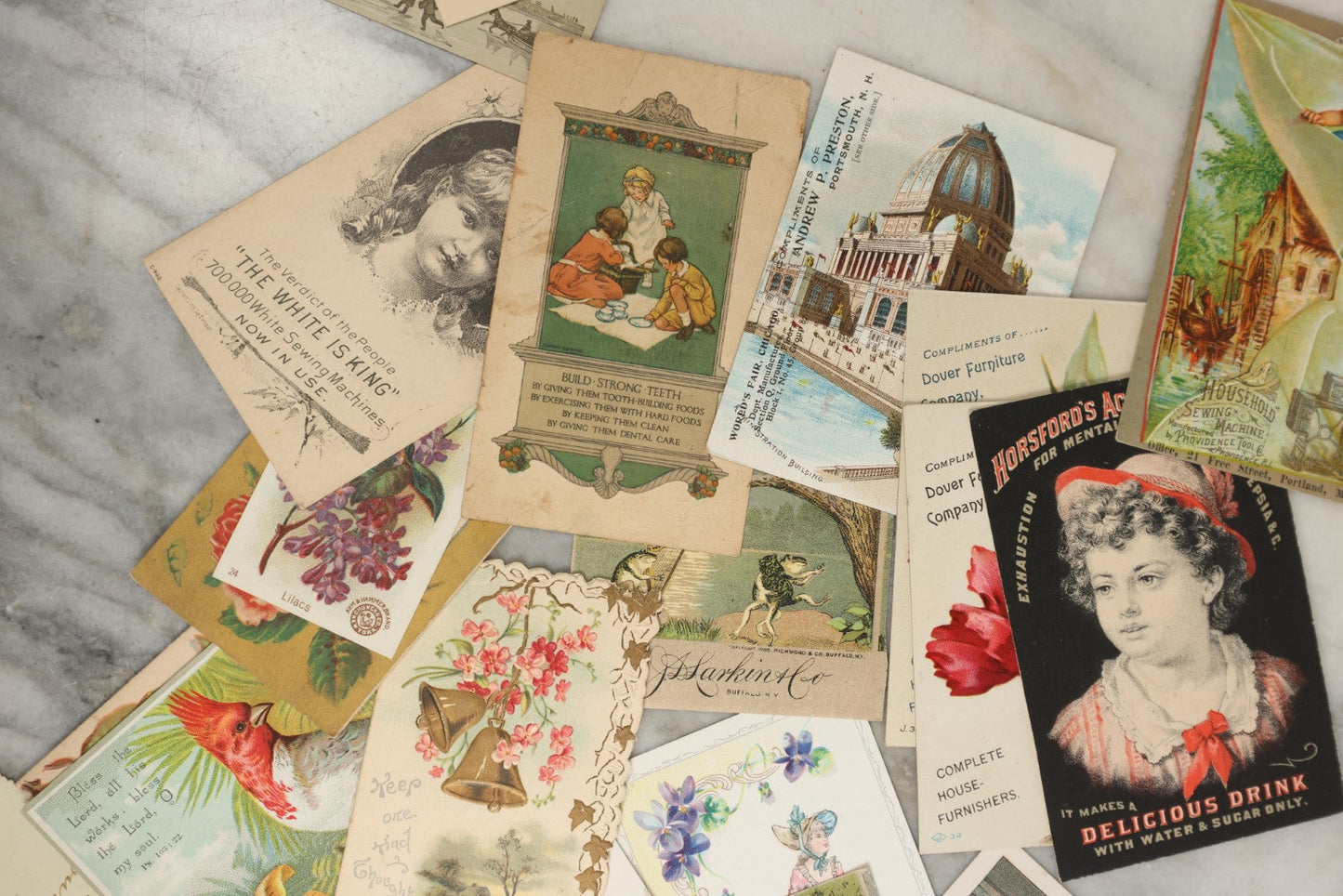 Lot 159 - Grouping Of 50+ Antique Victorian Trade Cards, Lithographed Advertisements, Calling Cards, And More, Including Many With Animals, Children, Etc.