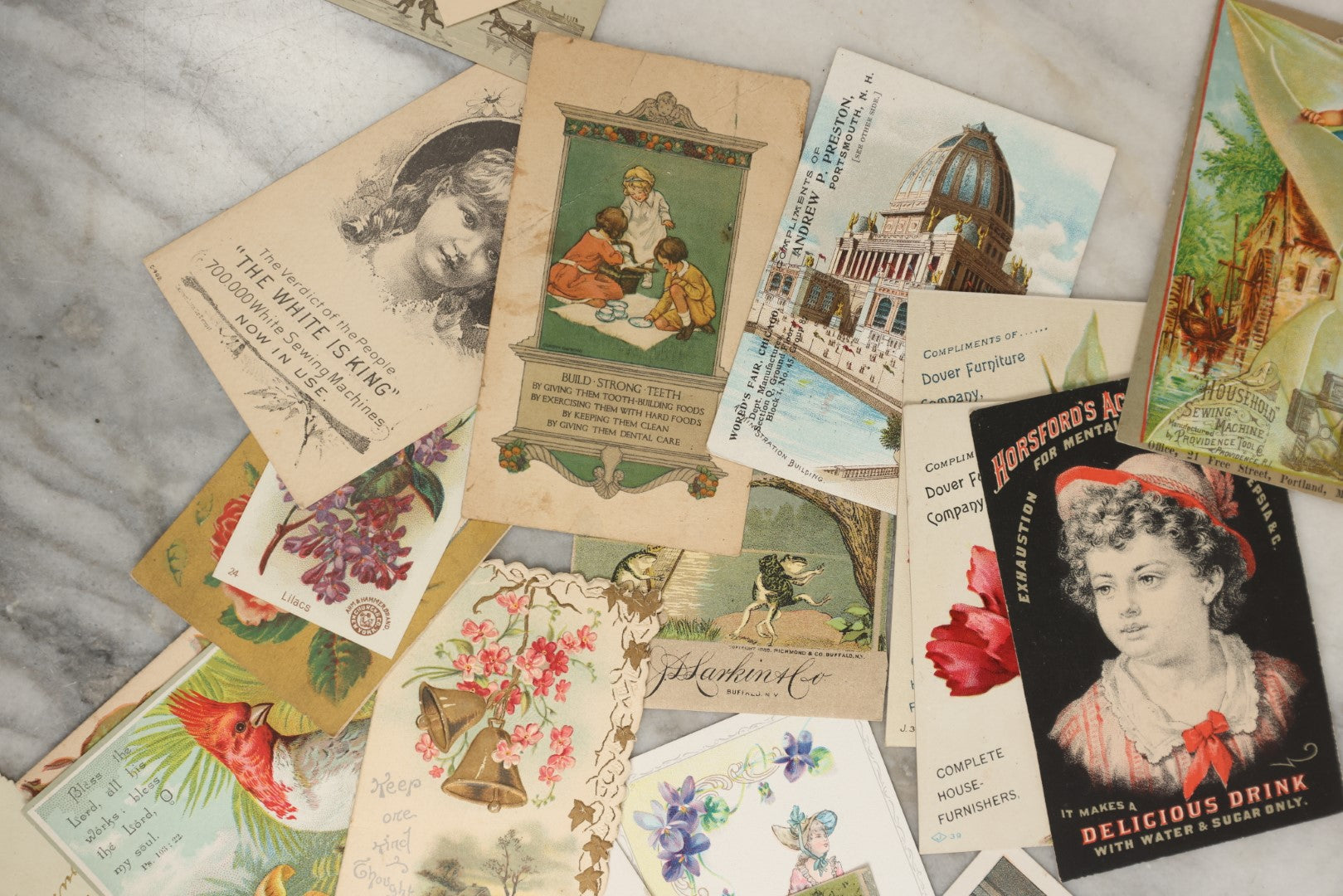 Lot 159 - Grouping Of 50+ Antique Victorian Trade Cards, Lithographed Advertisements, Calling Cards, And More, Including Many With Animals, Children, Etc.