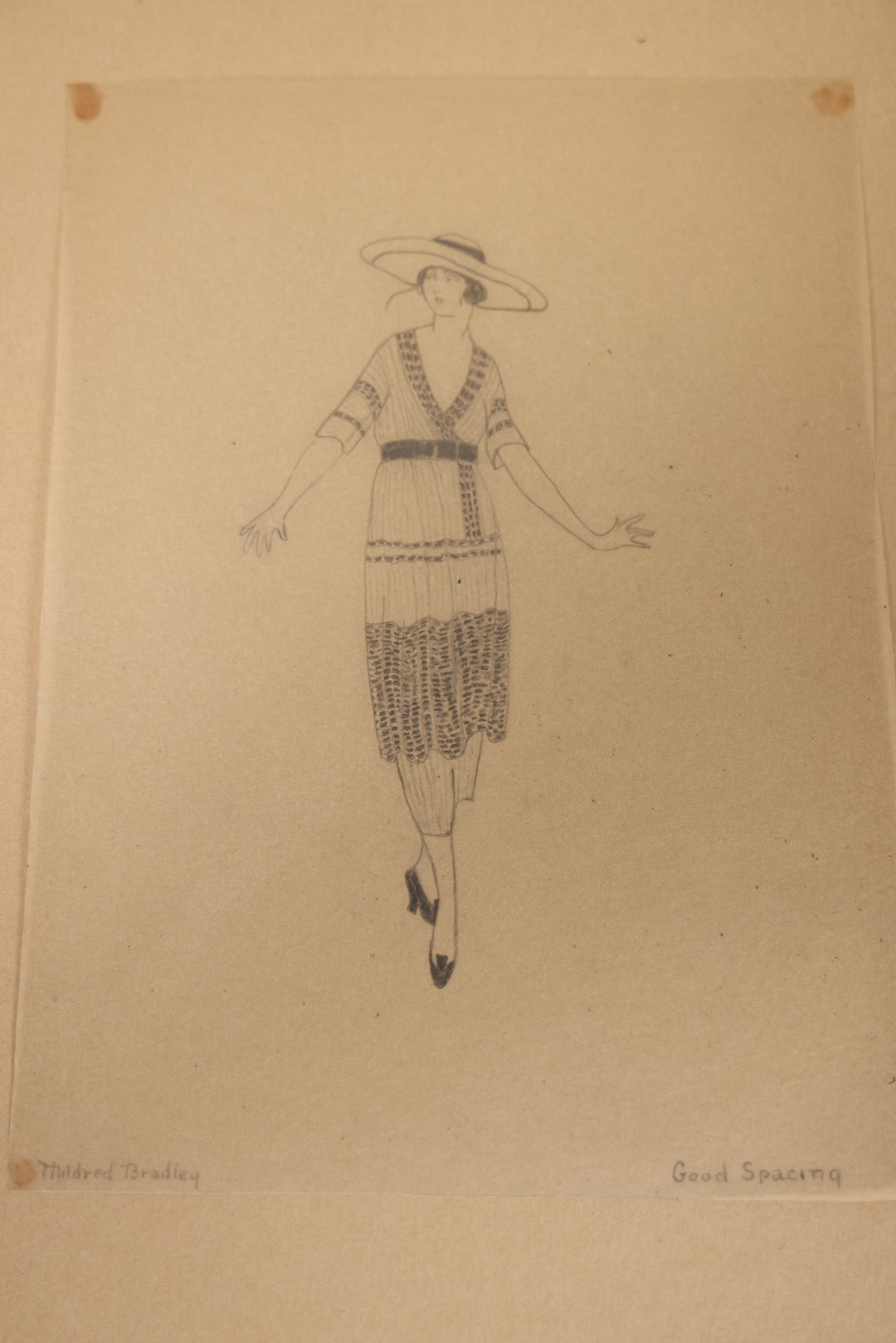 Lot 013 - Grouping Of 10 Antique Hand Drawn Pencil Sketches Of Women's Fashion, Likely Student Works, Signed Mildred Bradley