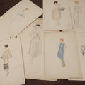 Lot 014 - Grouping Of 11 Antique Hand Drawn, Hand Colored Pencil Drawings Of Women's Fashion, Signed Mildred Bradley, Marked Bainbridge Drawing Bristol, Teacher's College