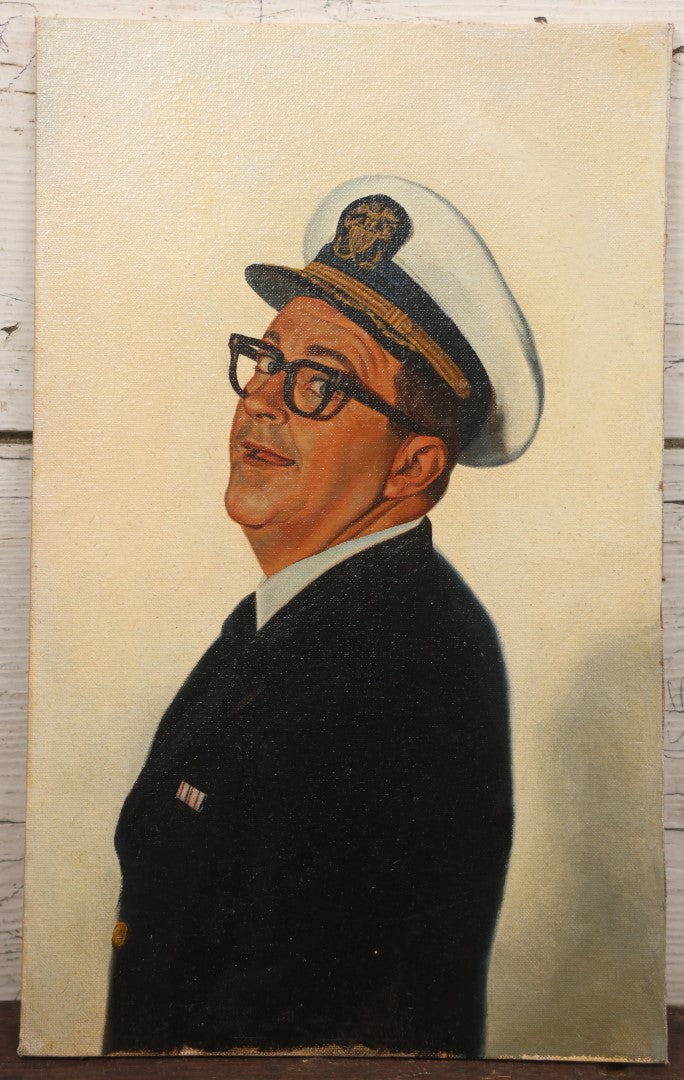 Lot 021 - Actor Joe Flynn As Captain Wallace B "Old Leadbottom" Binghamton In "Mchale's Navy" (1962) Original Painting On Board, Artist Signed By Brian K. Hamilton, Dated 1968, 10" x 16"