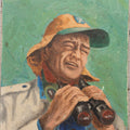 Lot 029 - Actor John Wayne As Sean Mercer In "Hatari!" (1962) Original Painting On Board, Artist Signed By Brian K. Hamilton, Dated 1966, 8" x 10"