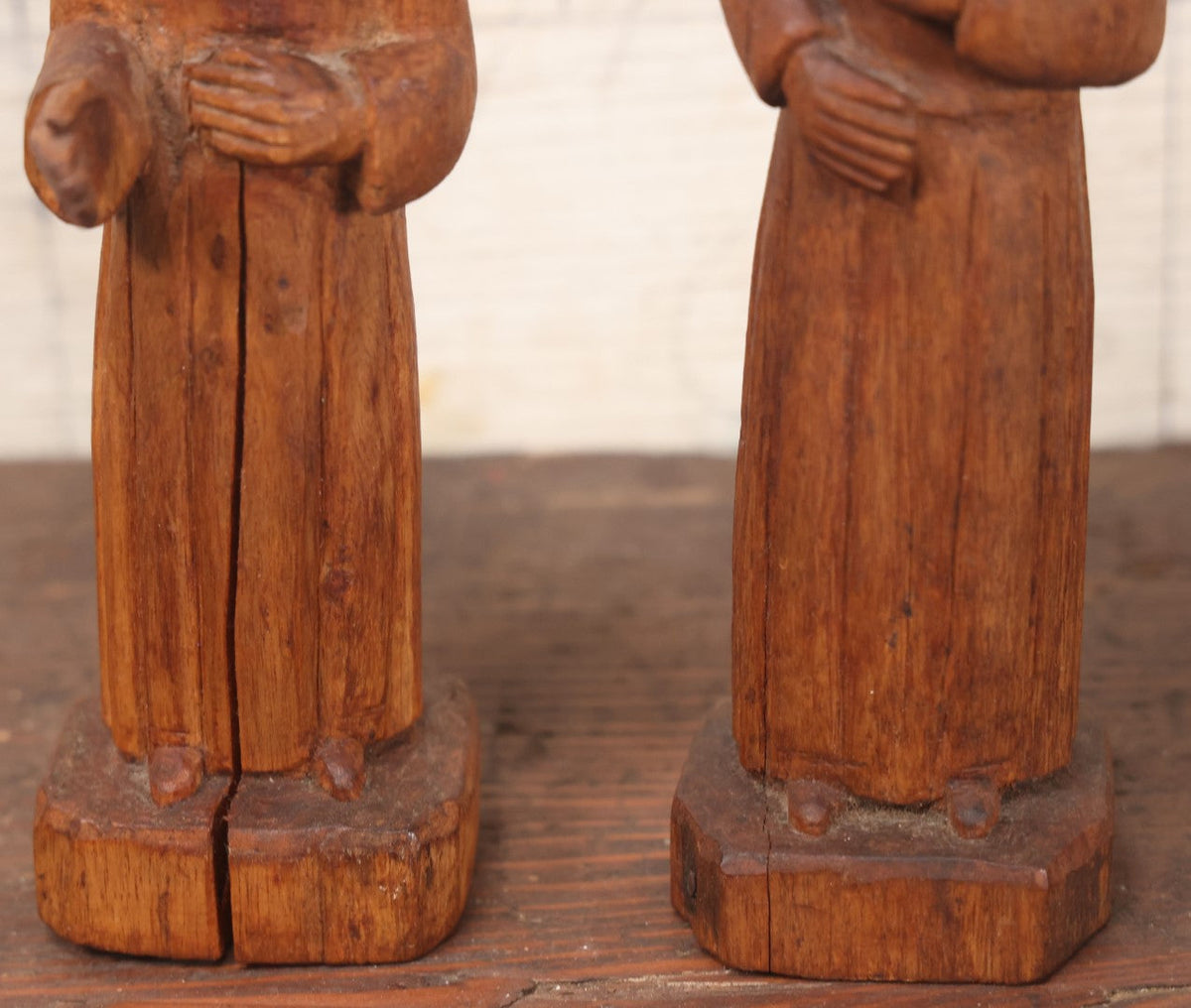 Lot 045 - Pair Of Vintage Folk Art Hand Carved Wooden Religious Priest ...