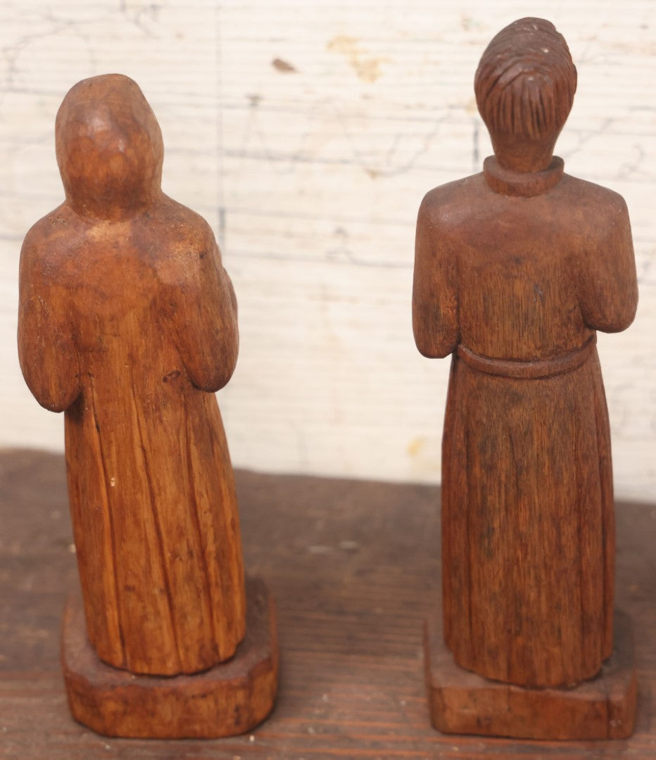 Lot 045 - Pair Of Vintage Folk Art Hand Carved Wooden Religious Priest ...