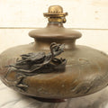 Lot 001 - Antique Chinese Kerosene Lamp Base With Detailed Dragon Motif, Note Large Crack, Various Damage