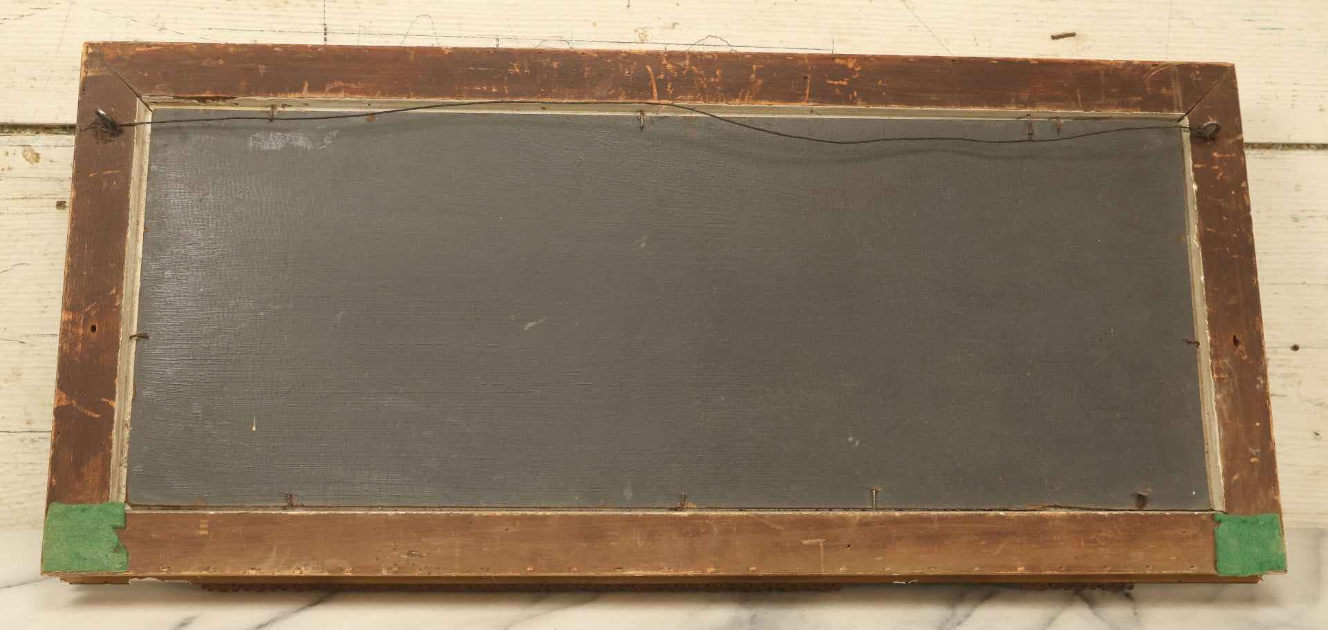 Lot 003 - Antique Seascape Nautical Painting On Board In Gilded Gesso Frame, Waves Crashing On Rocks, Shore, Note Significant Gesso Loss, 10-5/8" x 23-1/2"