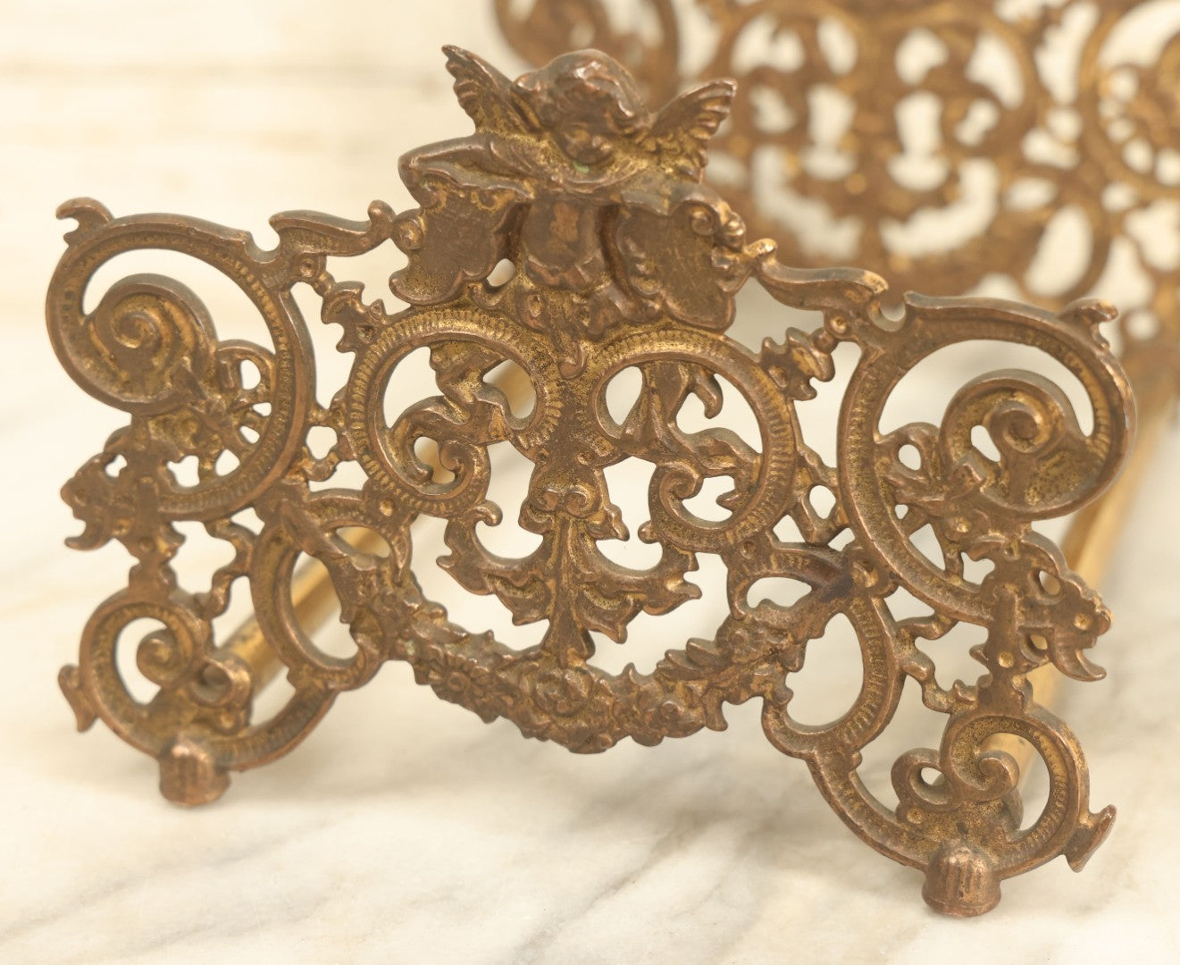 Lot 004 - Antique Brass Ormolu Extendable Book Stand With Cherub Motif