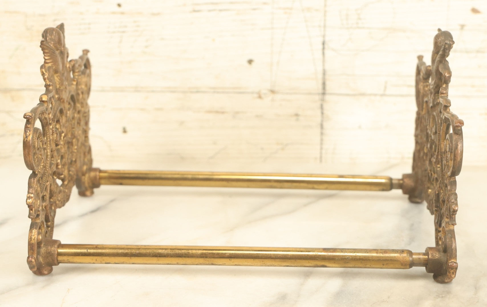 Lot 004 - Antique Brass Ormolu Extendable Book Stand With Cherub Motif