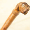 Lot 006 - Antique Carved Wooden Dog Head Umbrella Handle Cane With Glass Eyes, No Umbrella, Usable As Cane, 37" Long