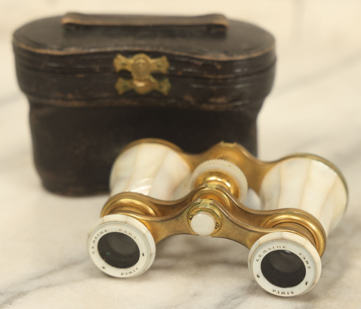 Lot 008 - Antique French Mother Of Pearl Opera Glasses With Leatherette Case, Marked Lemaire Fabt, Paris, Working Condition