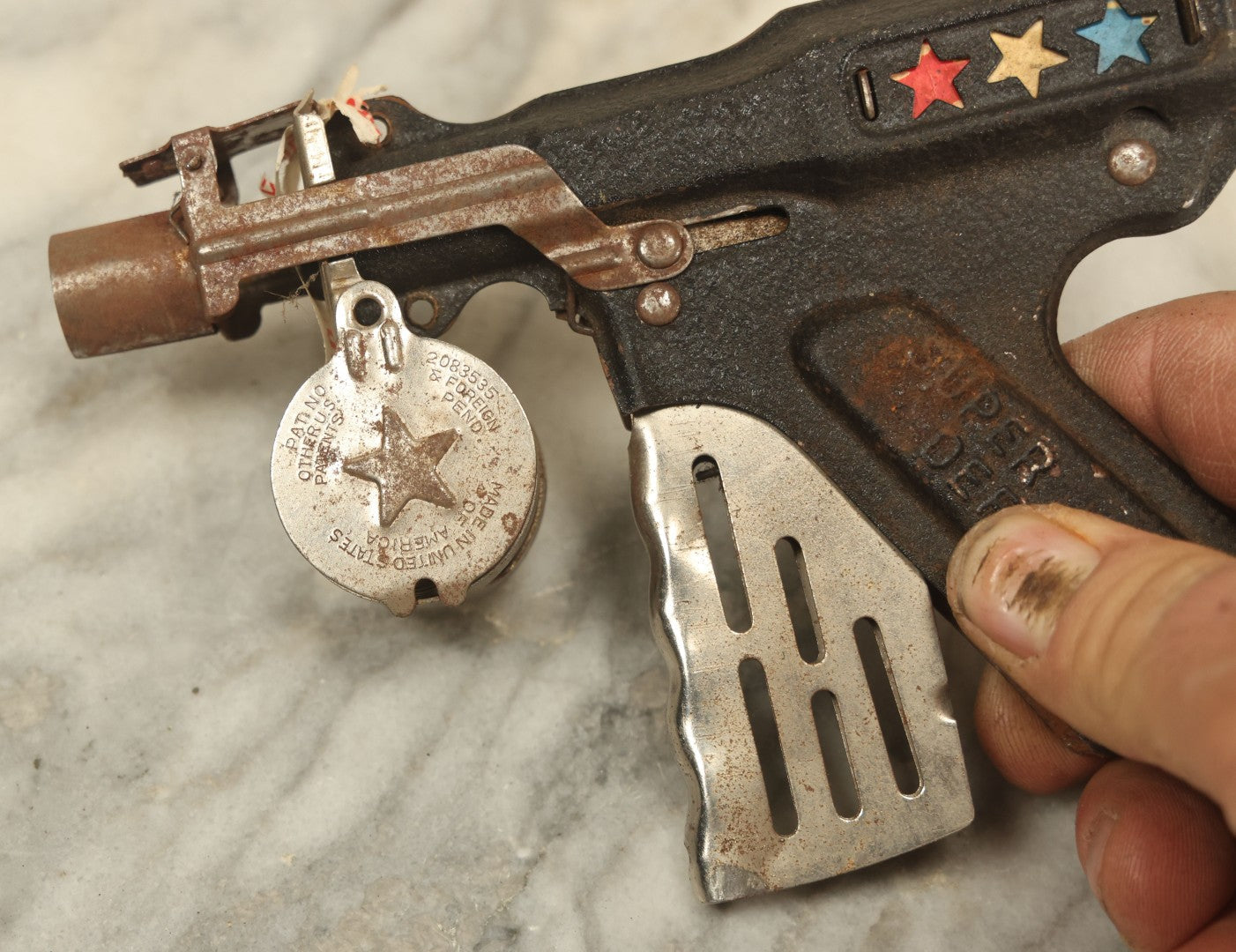 Lot 010 - Vintage Roll Cap Toy Gun, Super Defence By Langson Mfg Co., Made In U.S.A., Note Rust, Wear