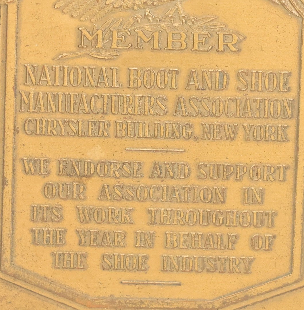 Lot 021 - Antique National Boot And Shoe Manufacturer's Association Member Plaque Award, Given To Mr. H.J Boardman, Chrysler Building, New York City