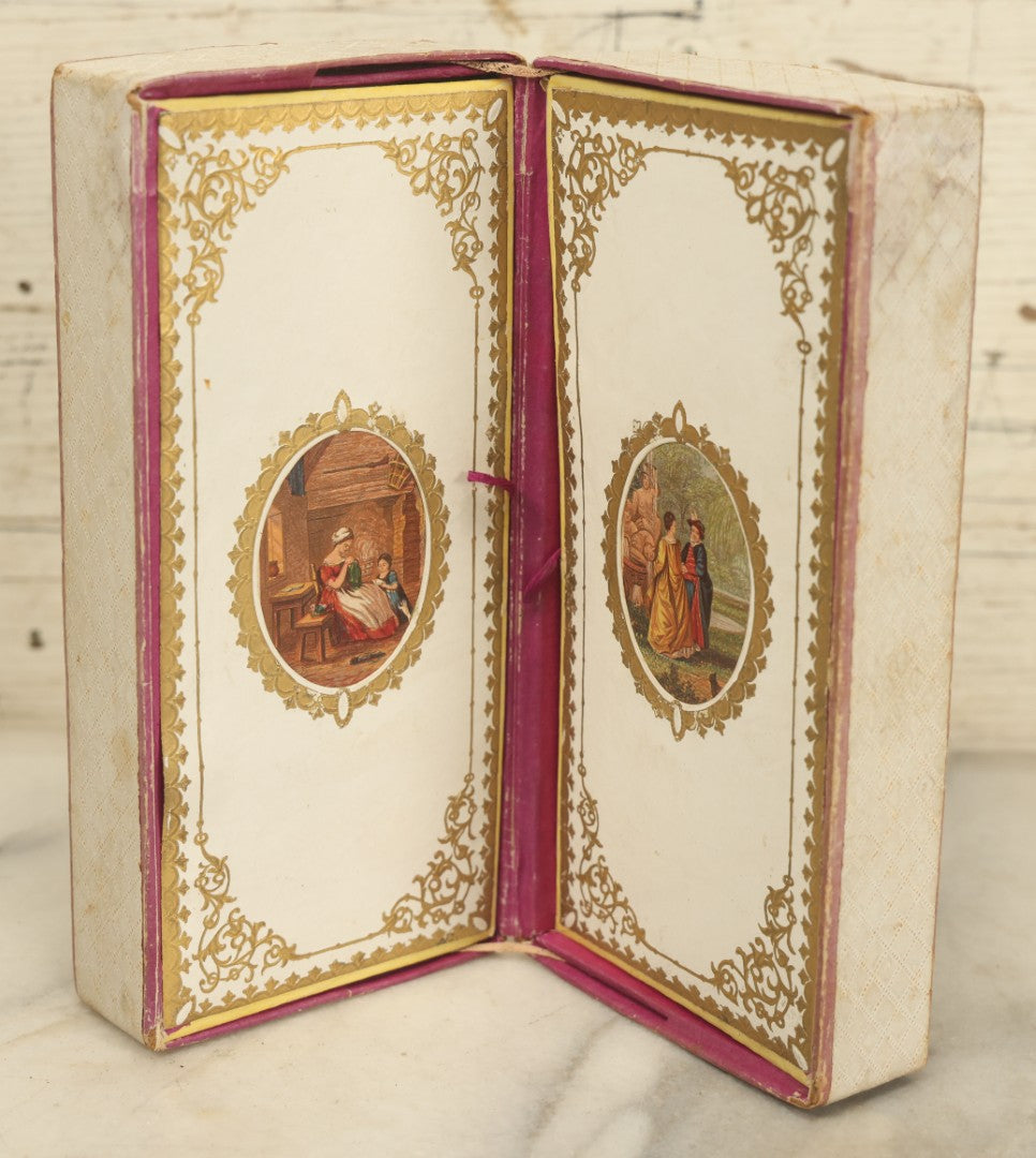 Lot 035 - Antique Henry Matier & Co. Linen Handkerchief Advertising Box With Woman On Front, Belfast, Ireland, With Interior Compartments, Gentlemen's Linen Handkerchiefs, French Finish, No. 419