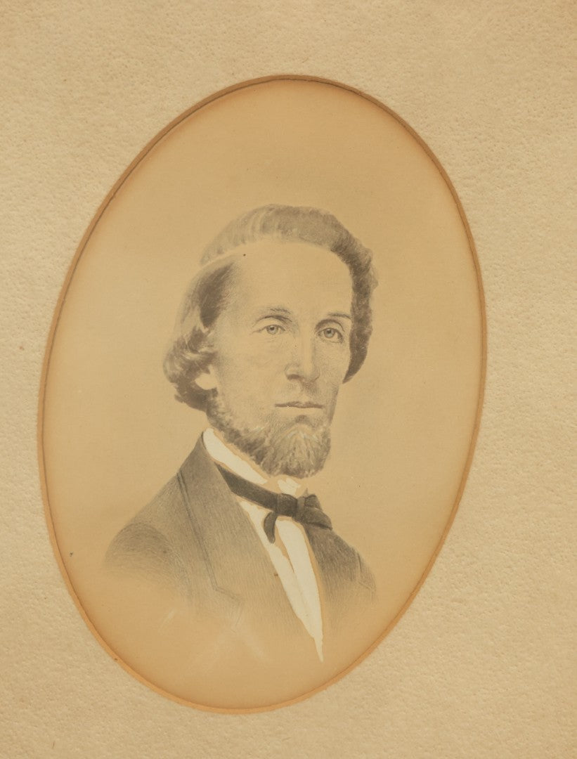 Lot 037 - Pair Of Antique Oval Framed And Matted Portrait Photos Of Men With Beards, One With Hand Coloring, Ornate Finials On Frames
