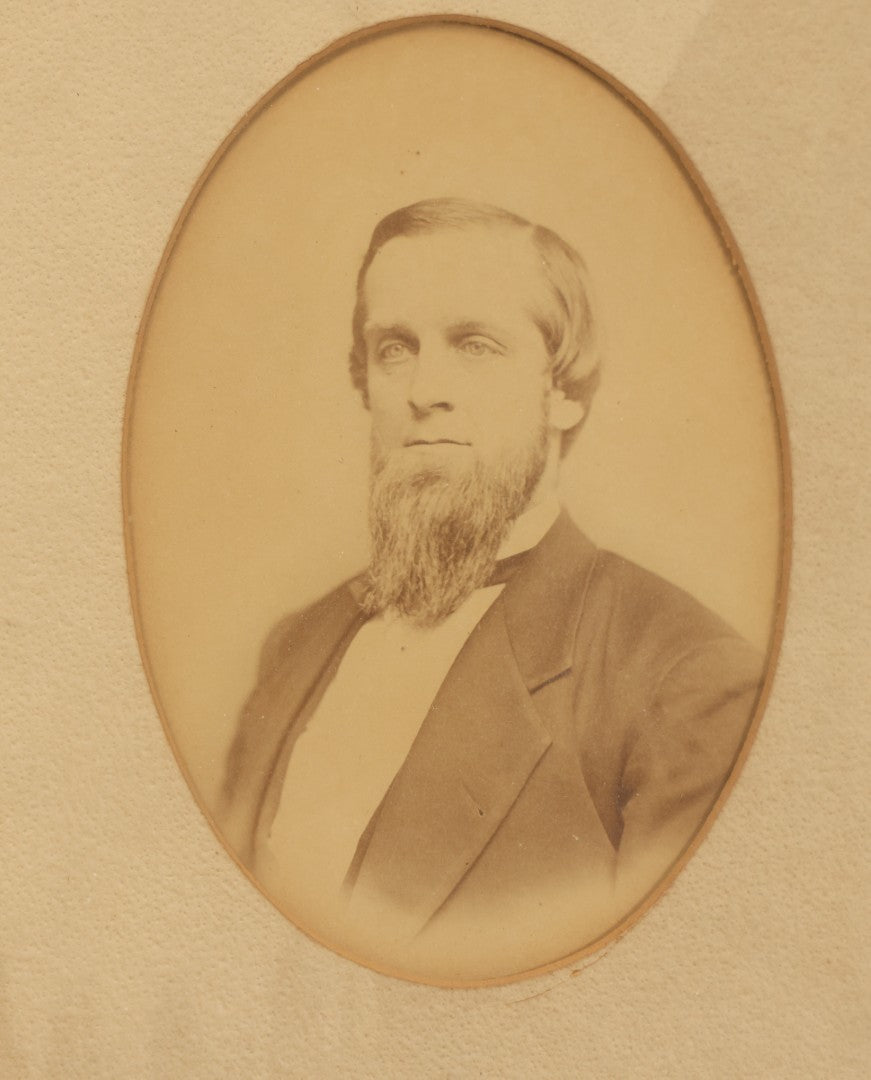 Lot 037 - Pair Of Antique Oval Framed And Matted Portrait Photos Of Men With Beards, One With Hand Coloring, Ornate Finials On Frames