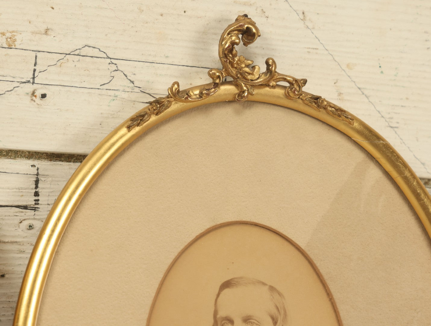 Lot 037 - Pair Of Antique Oval Framed And Matted Portrait Photos Of Men With Beards, One With Hand Coloring, Ornate Finials On Frames