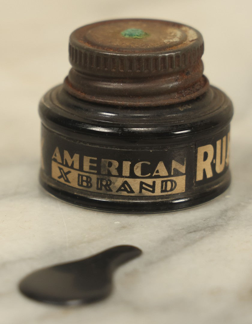 Lot 040 - Vintage Faux Spilled Inkpot Novelty Toy With Stamp Pad Tin, Made In Japan, Small Tin Ink Blob Looks Like Spilled Ink