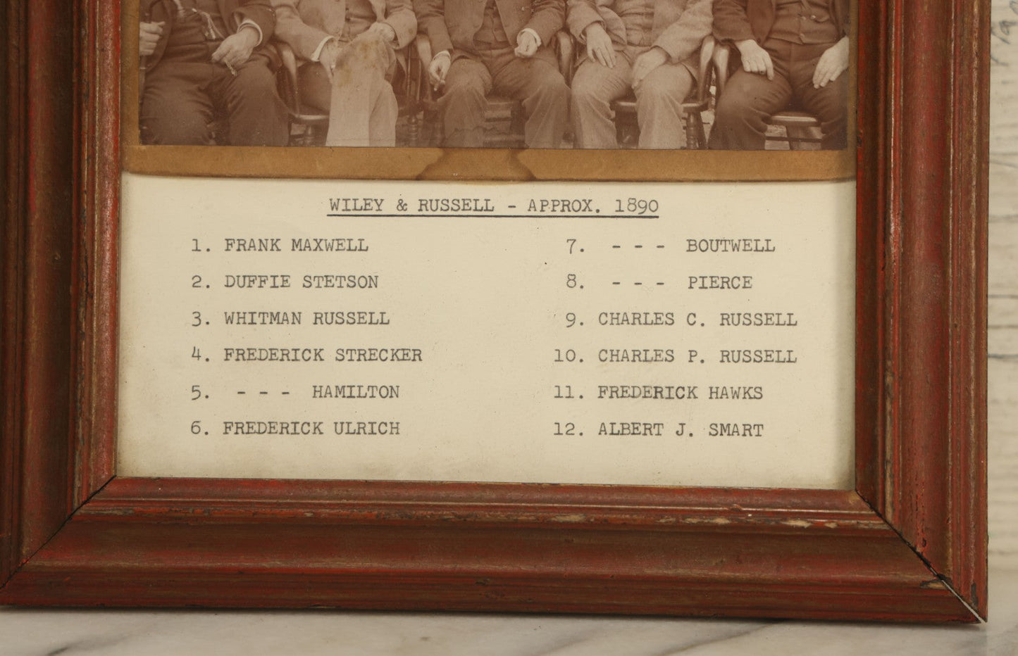Lot 044 - Antique Framed Photo Of Wiley & Russell Tool Company Employees, With Identification Legend And Names, Greenfield, Massachusetts, Approximately 1890
