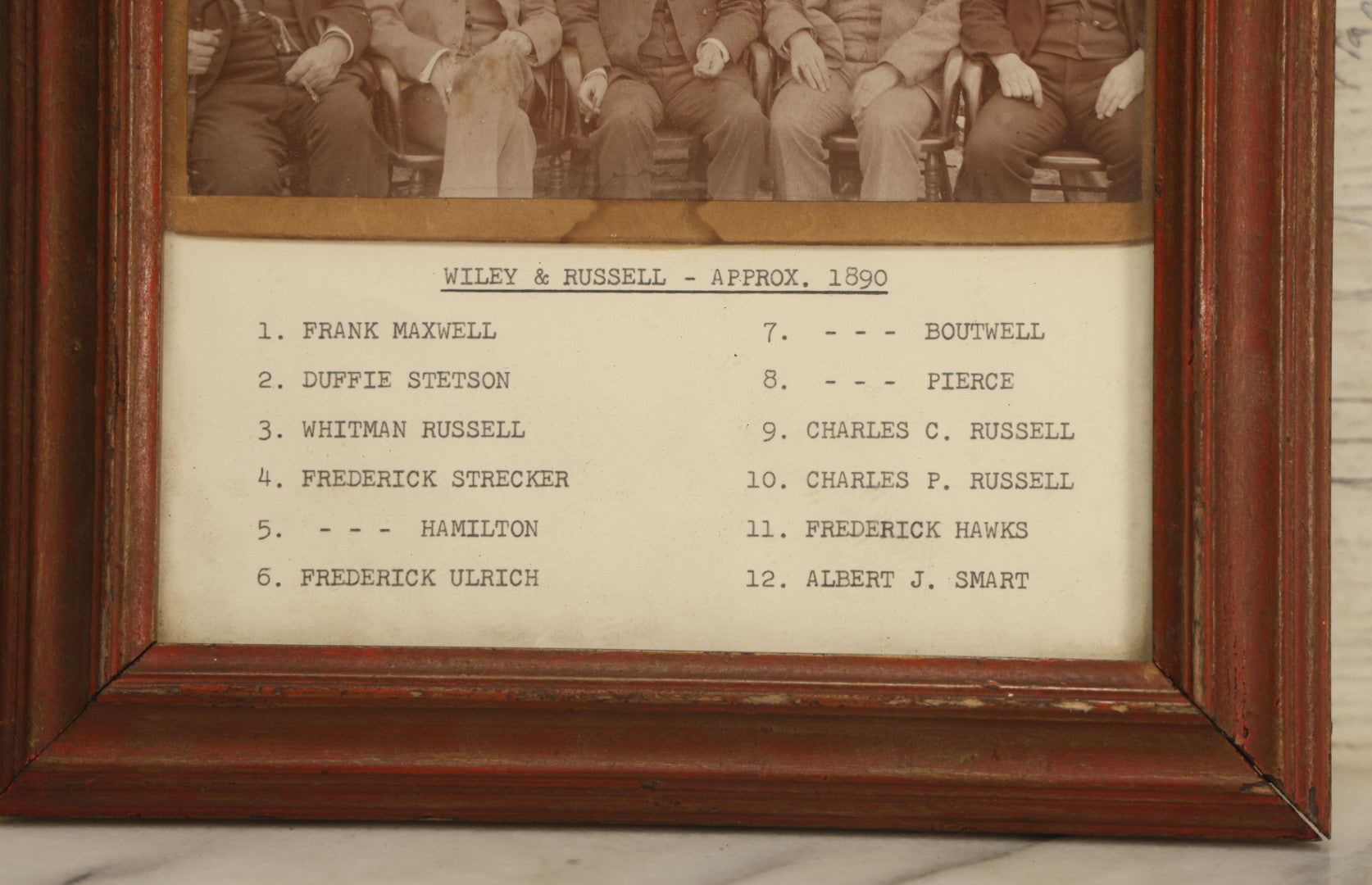 Lot 044 - Antique Framed Photo Of Wiley & Russell Tool Company Employees, With Identification Legend And Names, Greenfield, Massachusetts, Approximately 1890