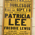 Lot 048 - Vintage Glorified Burlesque Broadside Paper Board Poster Featuring The Gorgeous Patricia Lee, A Tommy Levene Production, Nipmuc Park Theater, Mendon, Massachusetts, Note Split, Taped Down Middle, Circa 1945