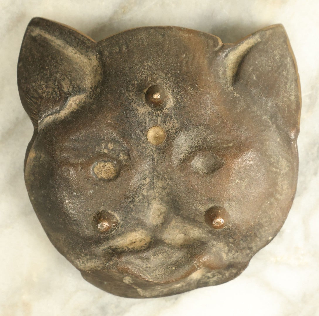 Lot 051 - Vintage Cast Iron Black Cat Face Change Tray Trinket Dish Catch All