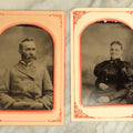 Lot 068 - Pair Of Approximately 1/4 Plate Tintype Photographs Of A Man And A Woman, In Paper Frame Mats