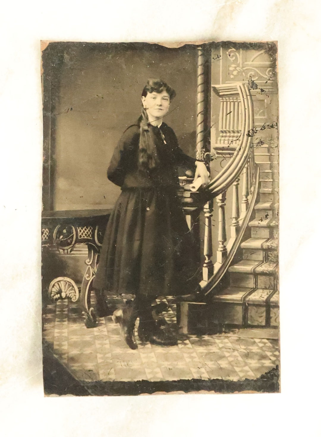 Lot 100 - Grouping Of Nine Antique Tintype Photographs, Mostly Of Groups Of Three Women, With Extravagant Dress