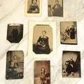 Lot 101 - Grouping Of Eight Assorted Antique Tintype Photographs Of Men, Women, And Children, Including Little Girl With Hand Tinted Blue Bow, Little Girl Holding Doll