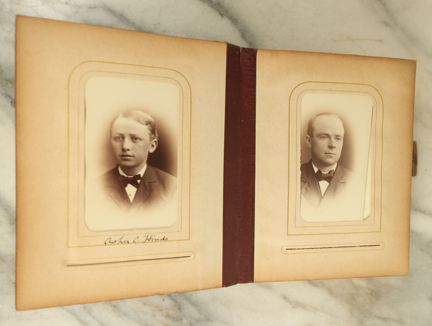 Lot 105 - Antique Carte De Visite Photograph Album With 40+ C.D.V. Photos, Note Spine Covering Lost, Album In Fair Condition, Binding Loose (All Photos Shown)