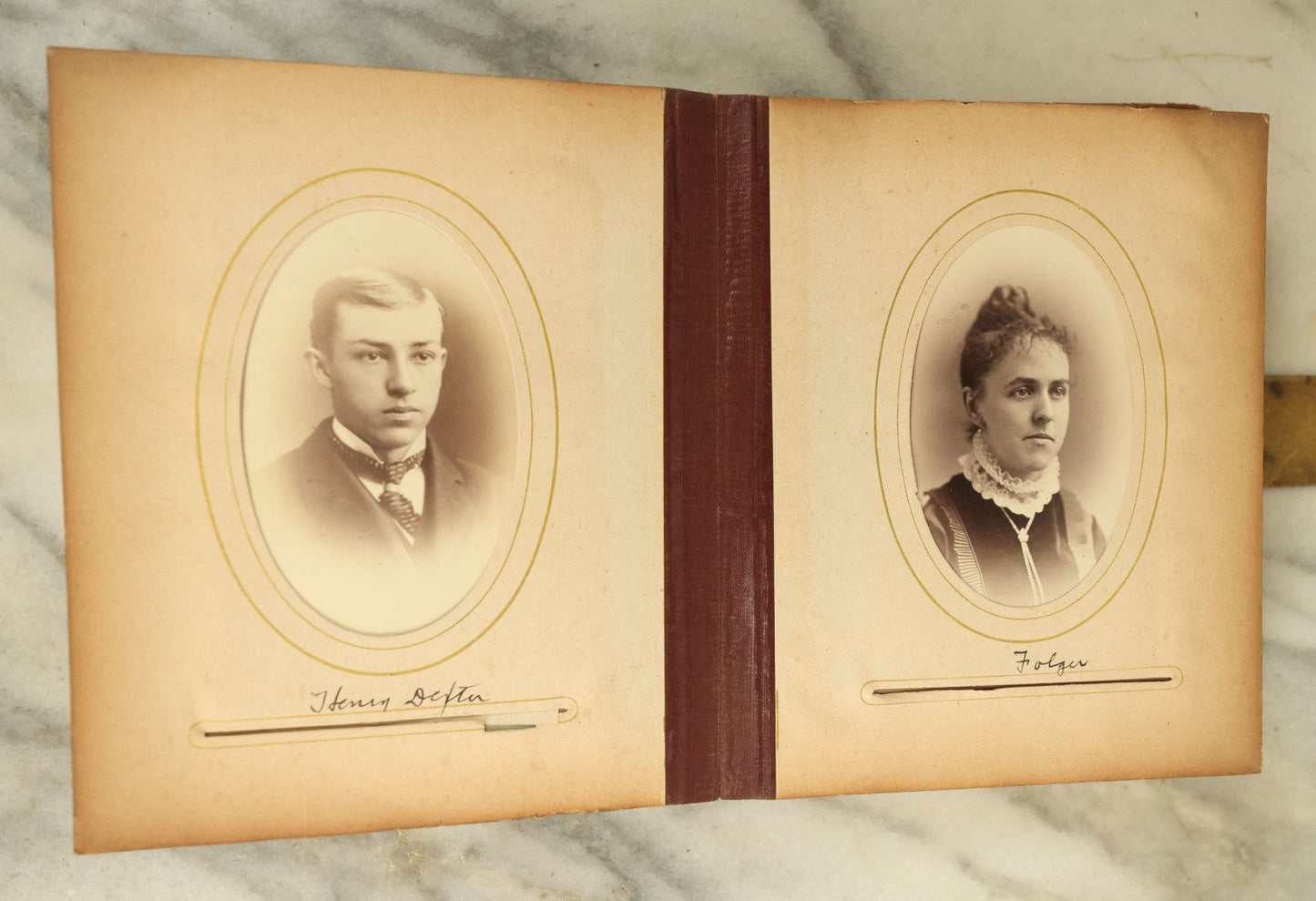 Lot 105 - Antique Carte De Visite Photograph Album With 40+ C.D.V. Photos, Note Spine Covering Lost, Album In Fair Condition, Binding Loose (All Photos Shown)