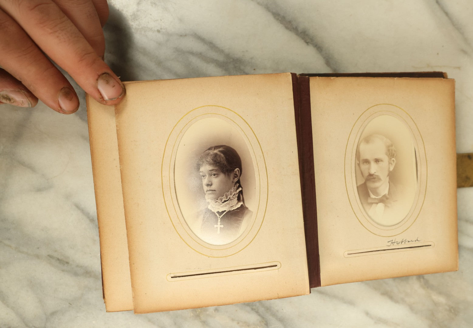 Lot 105 - Antique Carte De Visite Photograph Album With 40+ C.D.V. Photos, Note Spine Covering Lost, Album In Fair Condition, Binding Loose (All Photos Shown)
