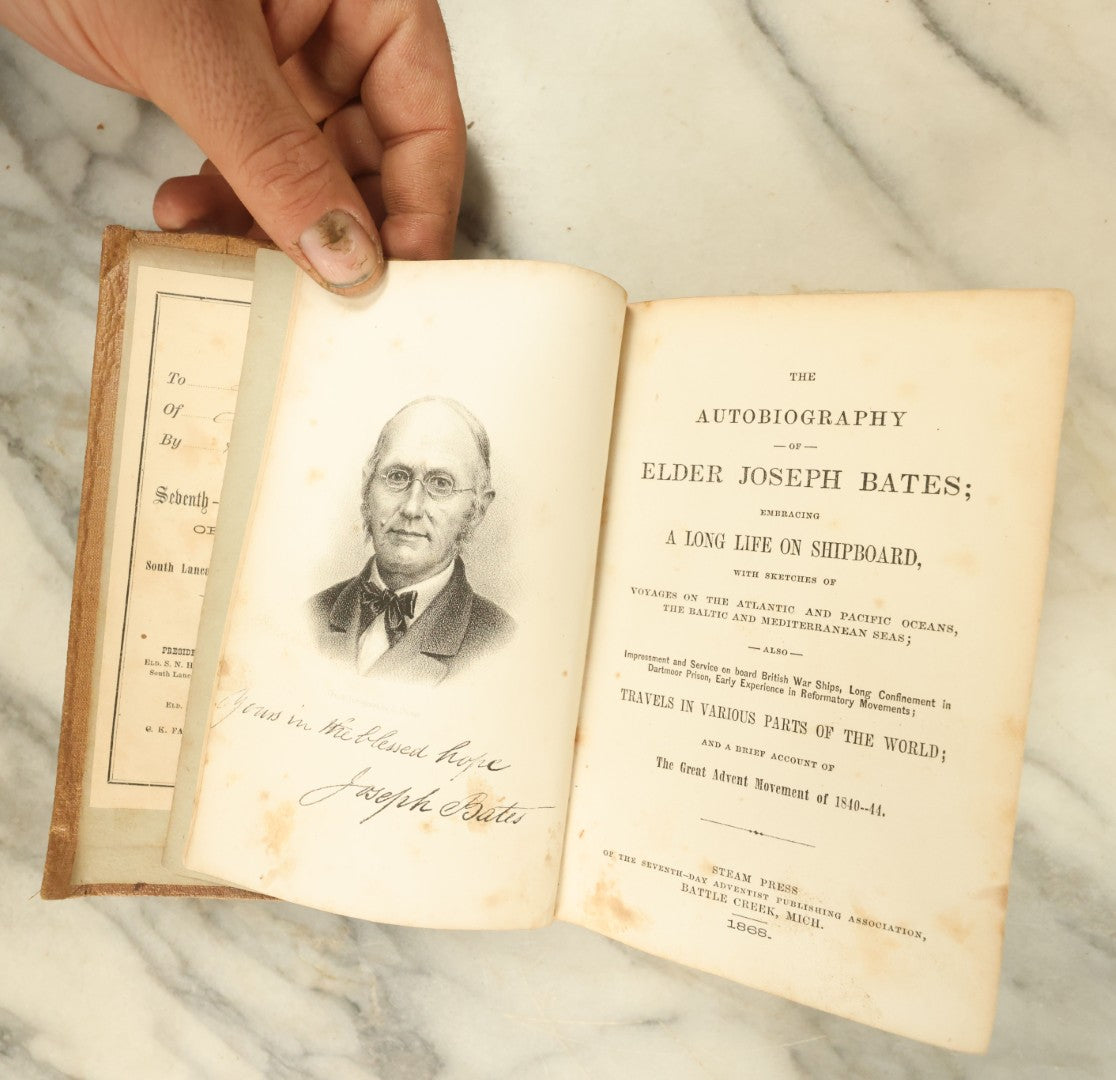 Lot 134 - "The Autobiography Of Elder Joseph Bates; Embracing A Long Life On Shipboard With Sketches Of The Atlantic And Pacific Oceans, The Baltic And Mediterranean Seas" Antique Book, Circa 1860s