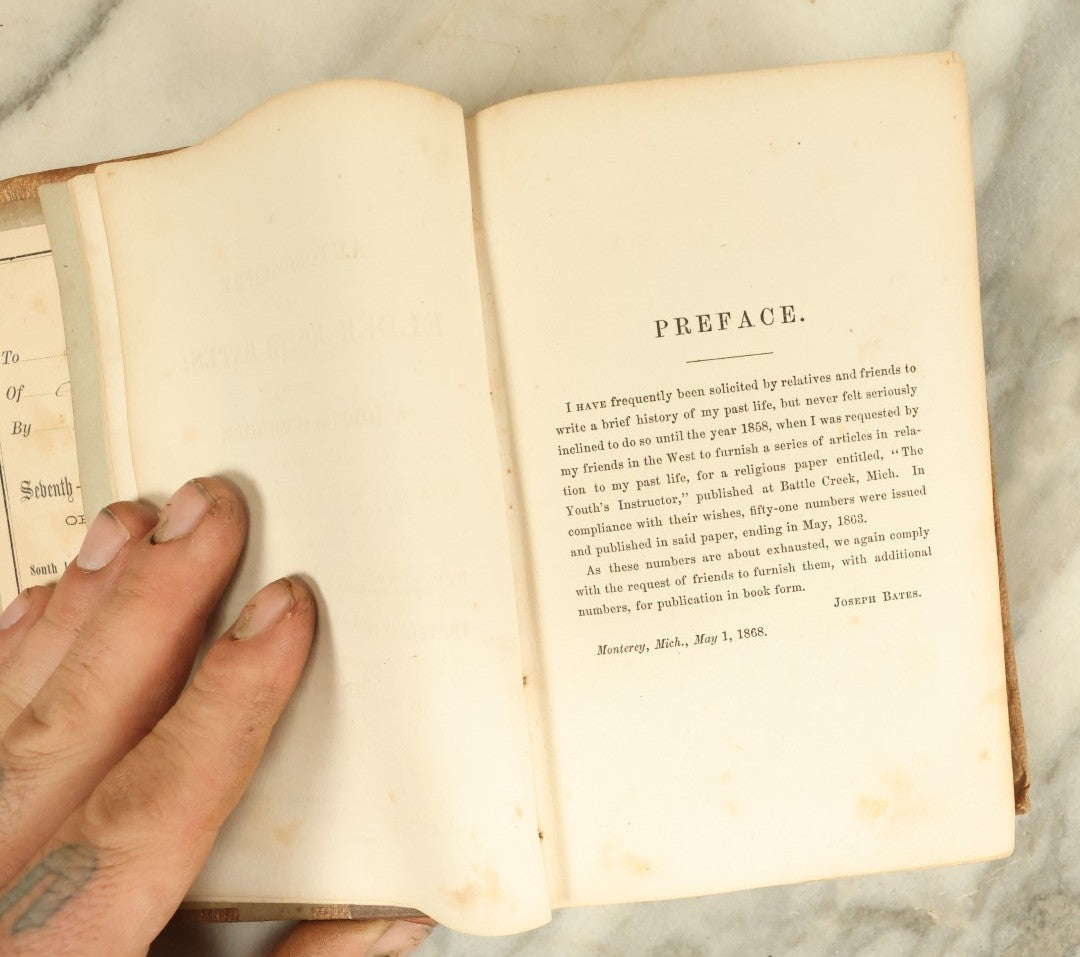 Lot 134 - "The Autobiography Of Elder Joseph Bates; Embracing A Long Life On Shipboard With Sketches Of The Atlantic And Pacific Oceans, The Baltic And Mediterranean Seas" Antique Book, Circa 1860s