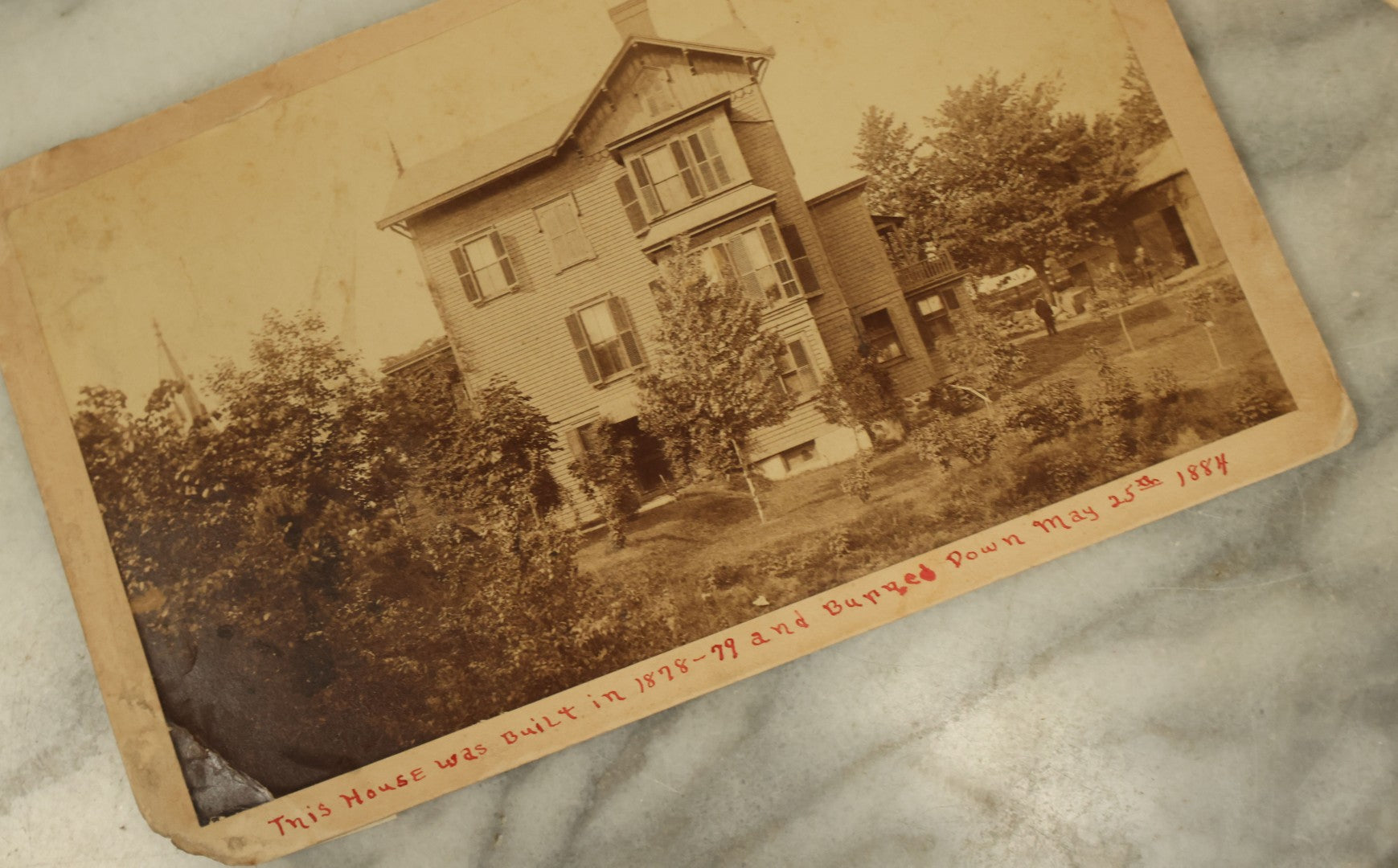 Lot 141 - Grouping Of Four Large Size Cabinet Card Photographs Of The House Of Dr. Watkins, Which Burned Down May 1884, Including Aftermath, Ruins