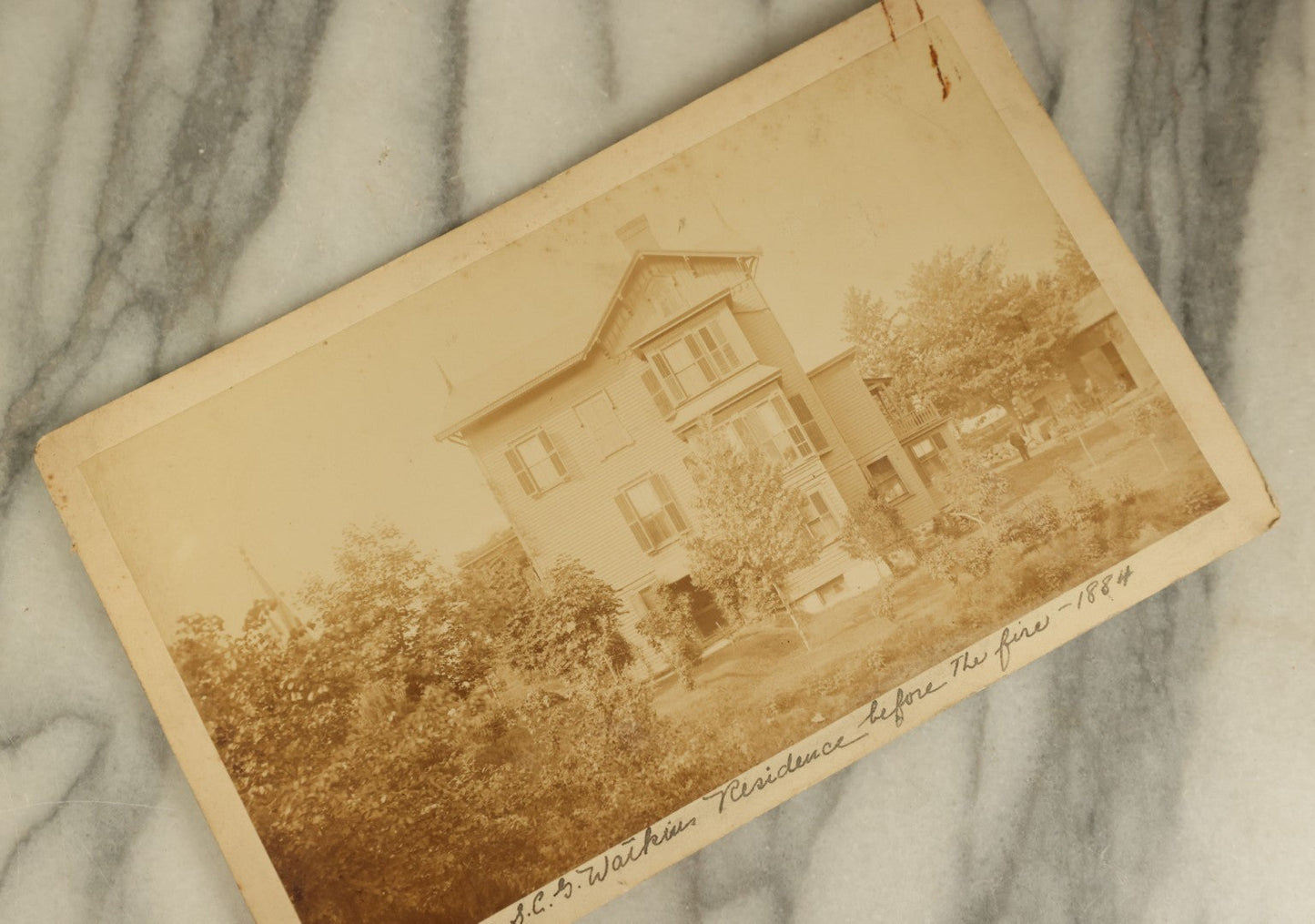 Lot 141 - Grouping Of Four Large Size Cabinet Card Photographs Of The House Of Dr. Watkins, Which Burned Down May 1884, Including Aftermath, Ruins