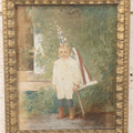 Lot 024 - Vintage Watercolor Over Photograph Of A Young Boy Holding An American Flag, In Frame, 9-1/2" x 11-5/8"